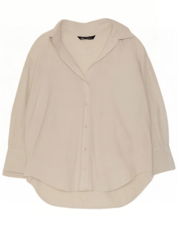 Camisa oversized feminina Zara UK 10 pequeno algodão branco