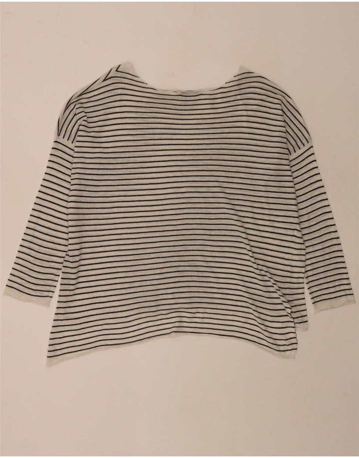 Zara Top feminino oversized manga 3/4 Reino Unido 10 poliéster listrado branco pequeno