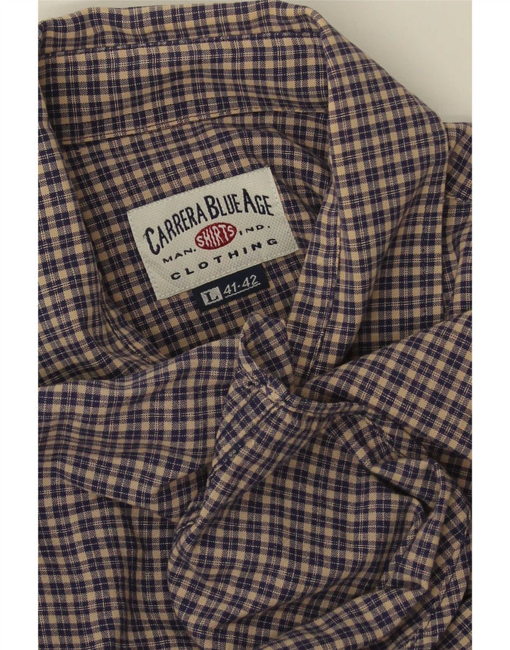 Camisa masculina de flanela Carrera tamanho 41/42 grande xadrez azul marinho
