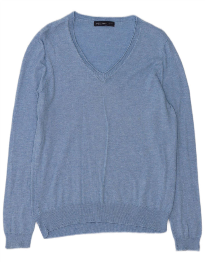 Suéter feminino Marks & Spencer com decote em V Reino Unido 14 azul médio