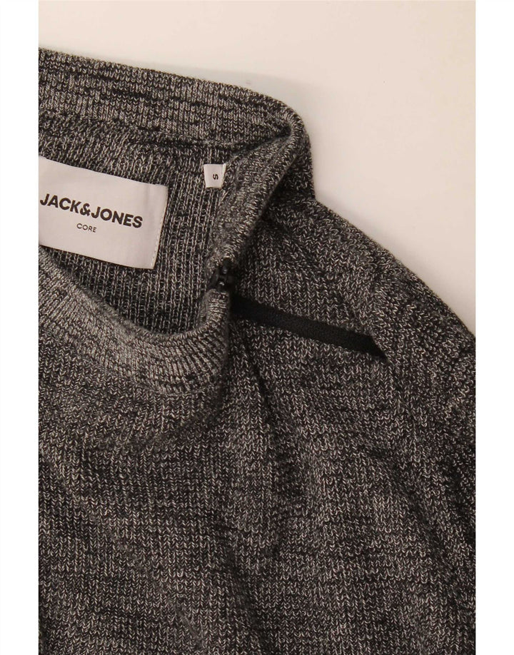 Suéter masculino Jack & Jones regular fit com zíper e gola pequena cinza manchado