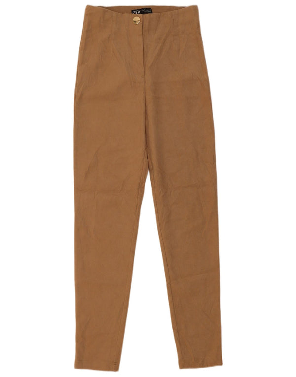 Calça feminina casual skinny Zara XS W24 L27 poliéster bege