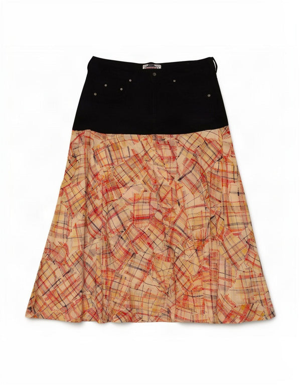 Vintage Womens High Waist A-Line Skirt W30 Medium Beige Patchwork