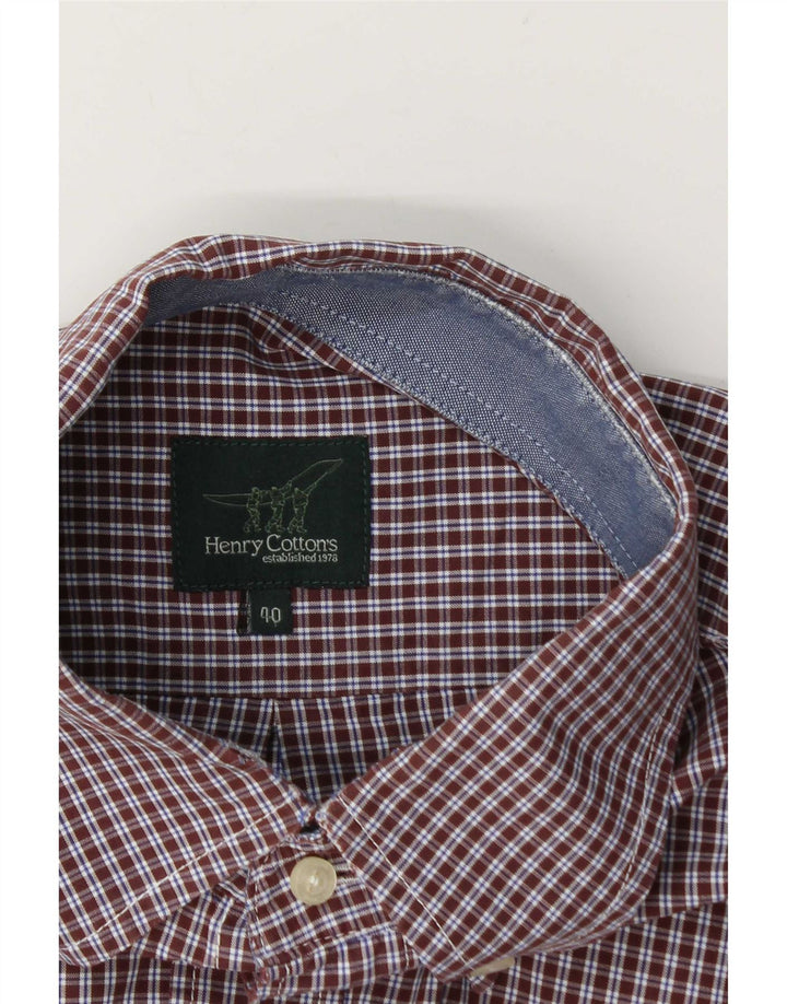 Camisa masculina de manga curta Henry Cottons tamanho 40 xadrez marrom médio