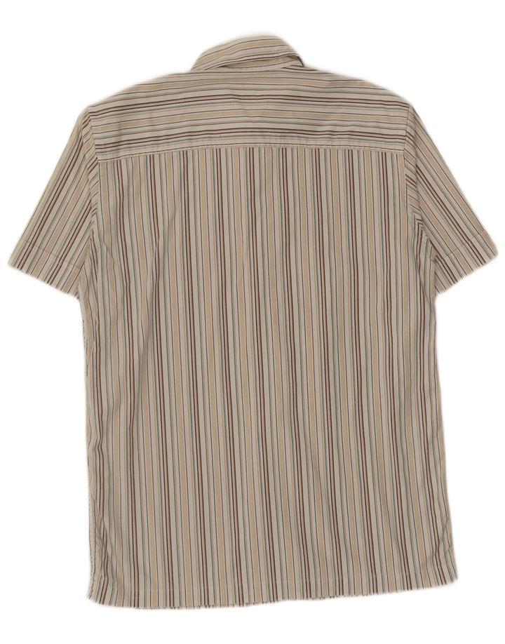 Trussardi Jeans Camisa masculina manga curta listrada bege médio