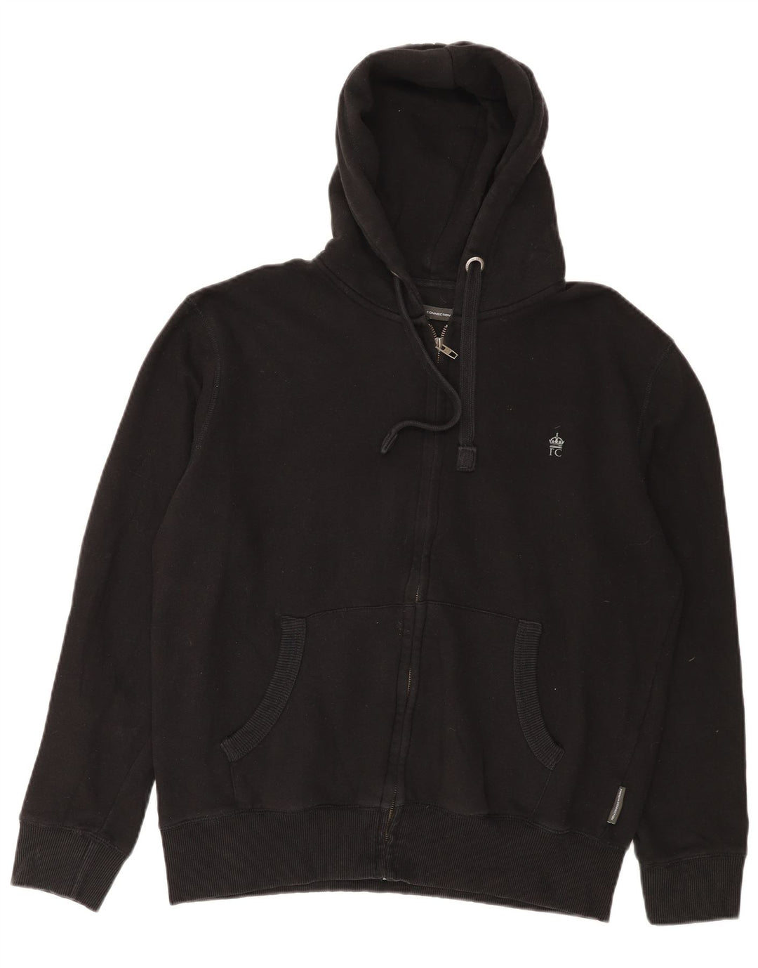 Suéter masculino com capuz e zíper FRENCH CONNECTION grande algodão preto
