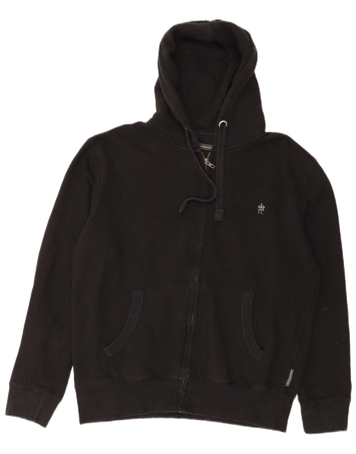 Suéter masculino com capuz e zíper FRENCH CONNECTION grande algodão preto