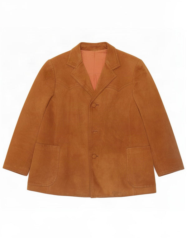 Jaqueta blazer masculina vintage de camurça com 2 botões Reino Unido 40 couro marrom grande