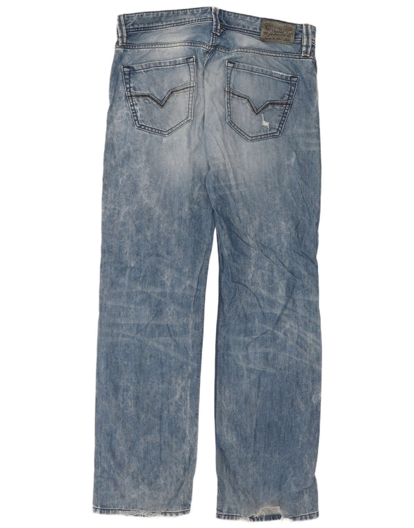 Diesel Mens Larkee Distressed Regular Straight Jeans W33 L32 Azul Algodão