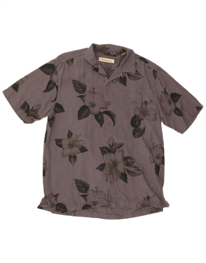 Camisa masculina de manga curta Tommy Bahama seda floral cinza médio