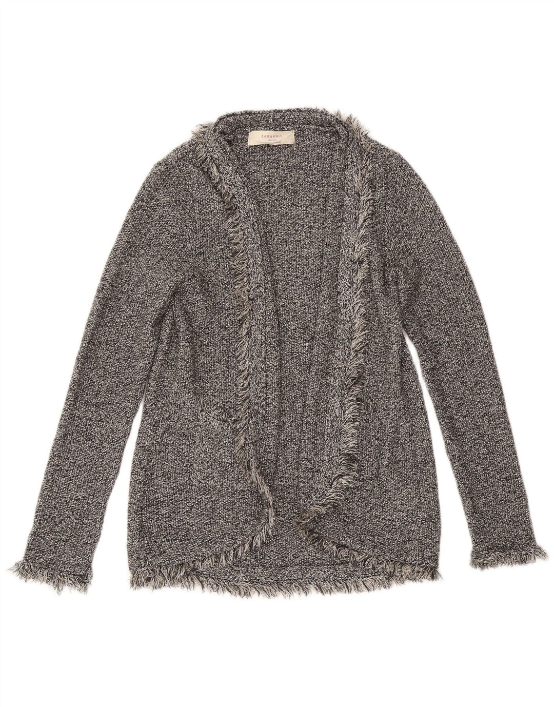 Suéter cardigã aberto feminino ZARA Reino Unido 12 viscose manchada cinza médio