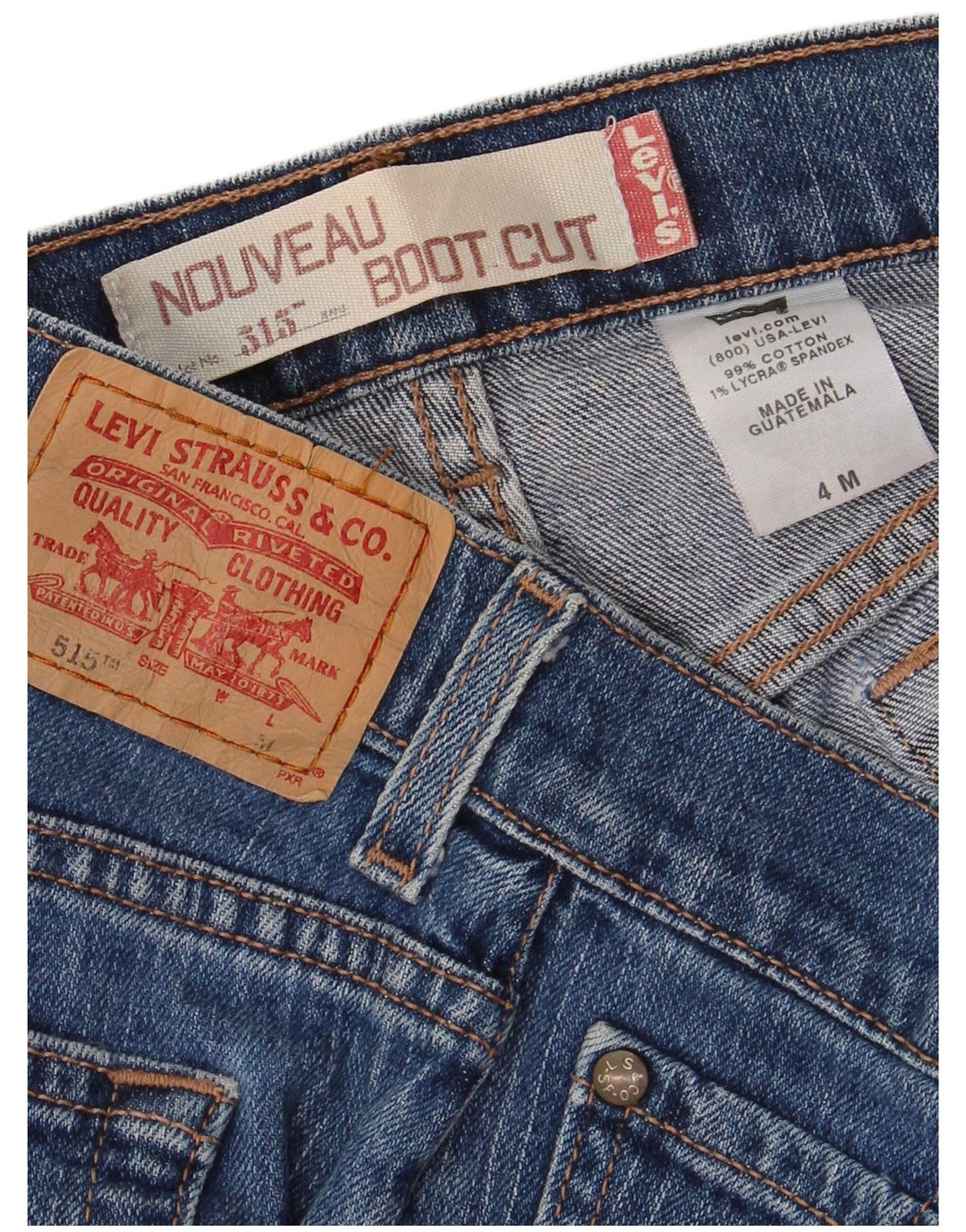 Calça jeans feminina LEVI'S 515 Nouveau Bootcut US 4 pequena W30 L31 algodão azul