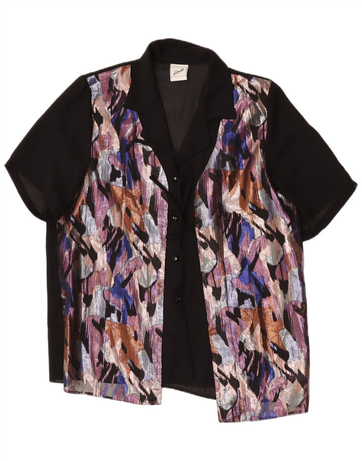 Blusa feminina C&A com ajuste relaxado e padrão abstrato Reino Unido 16 grande preta
