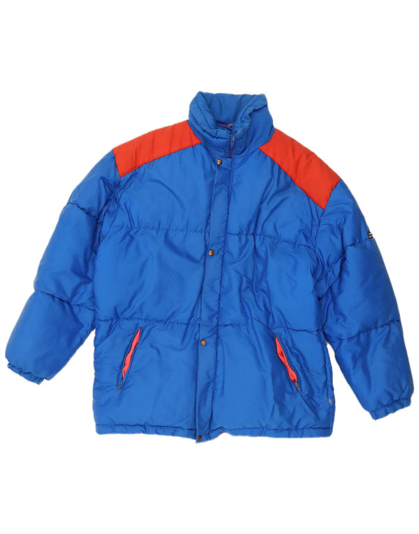 Jaqueta acolchoada com capuz masculina vintage UK 40 grande poliamida colorblock azul