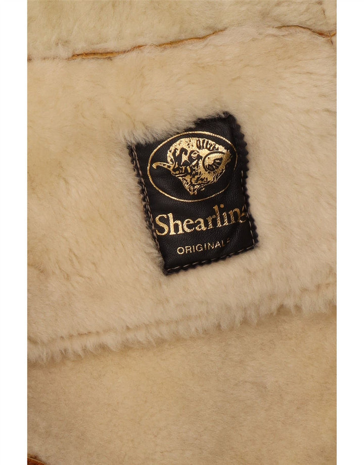Jaqueta Shearling Feminina Vintage Reino Unido 18 XL Marrom Shearling