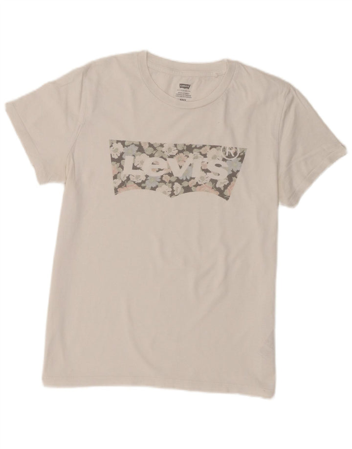 Camiseta feminina gráfica Levi's Top UK 12 algodão branco médio