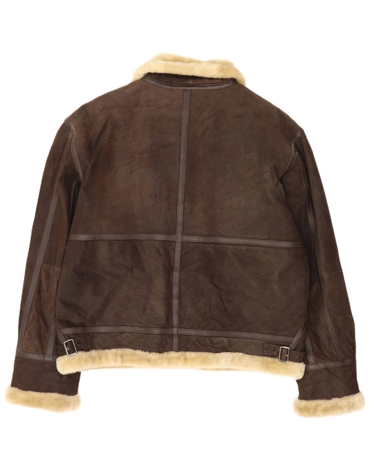 Jaqueta masculina Shearling Conbipel Reino Unido 42 XL couro marrom