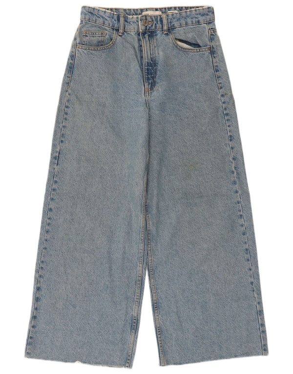 Calça jeans feminina Zara com cintura alta e perna larga UE 36 XS W26 L25 algodão azul