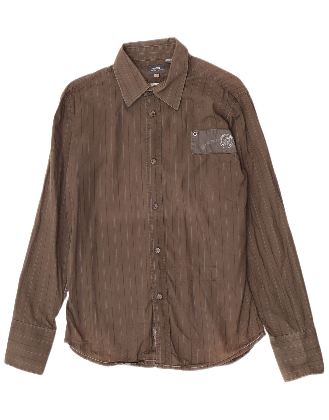 Camisa masculina G-Star de algodão listrado cáqui médio