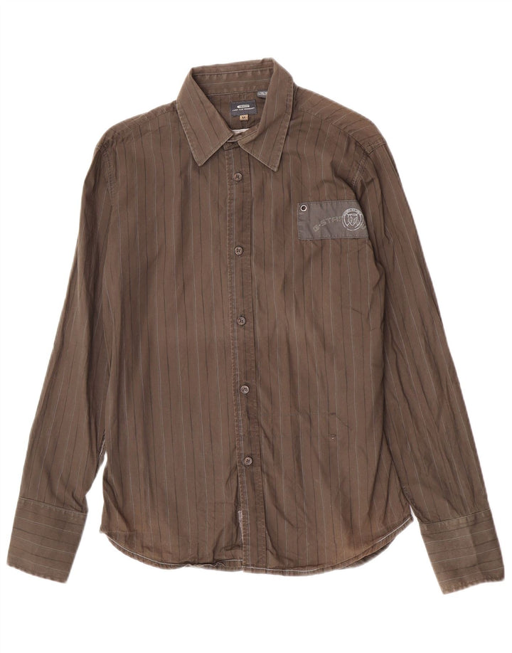 Camisa masculina G-Star de algodão listrado cáqui médio