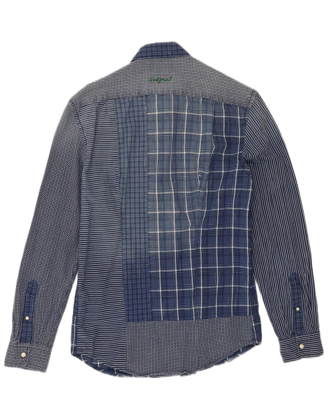 DESIGUAL Camiseta masculina regular fit gráfica pequena azul patchwork algodão