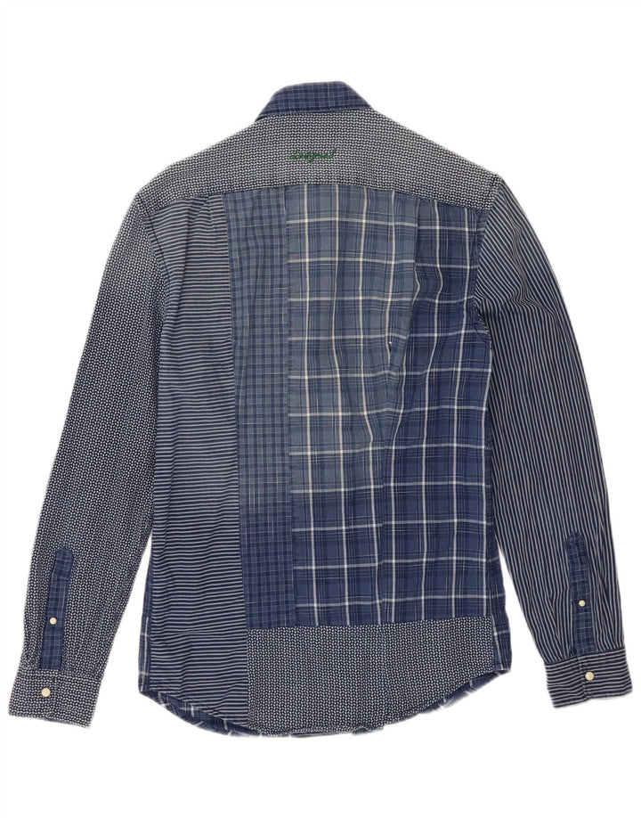 DESIGUAL Camiseta masculina regular fit gráfica pequena azul patchwork algodão