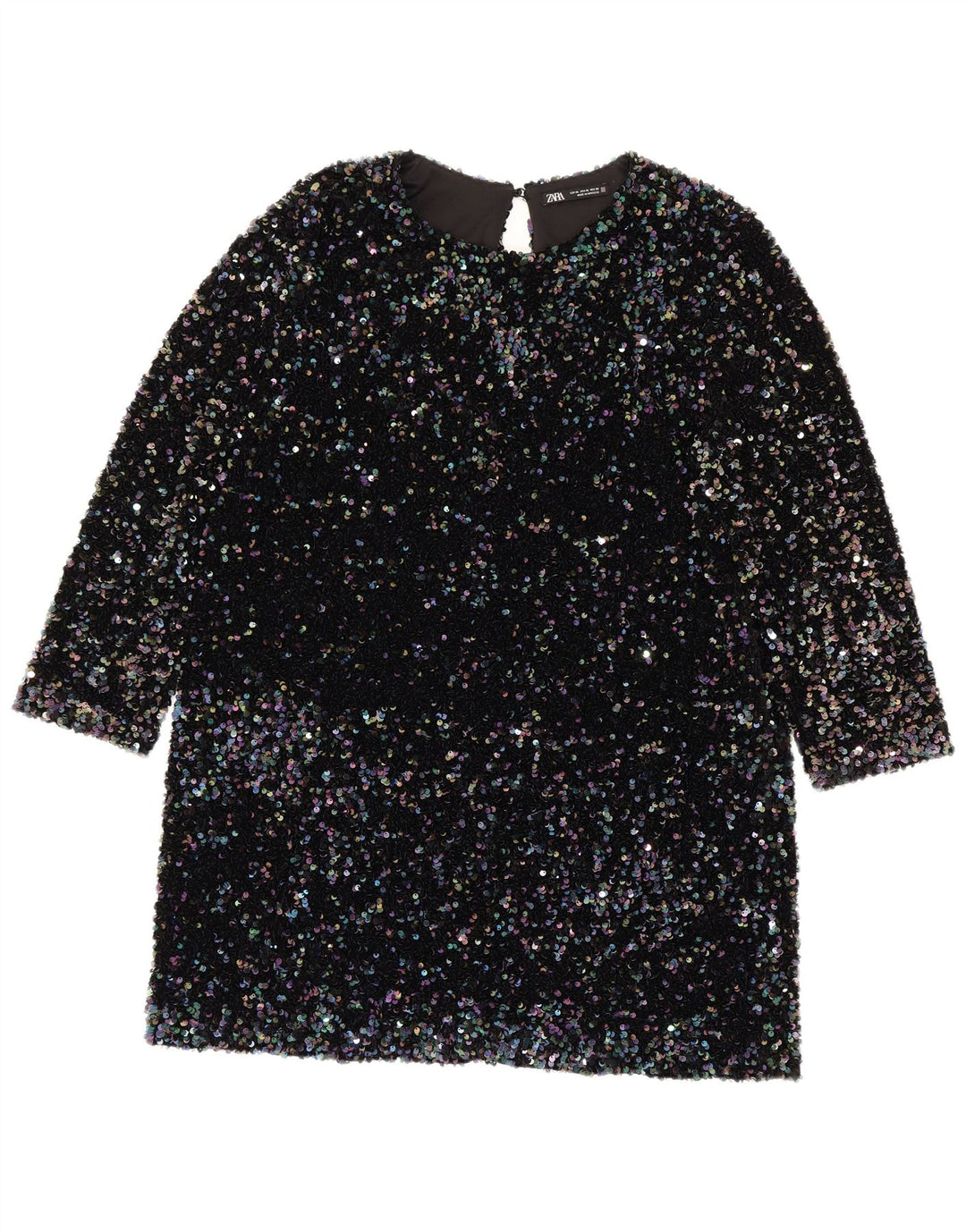 Zara Vestido feminino manga 3/4 com lantejoulas UK 18 XL poliéster multicolorido