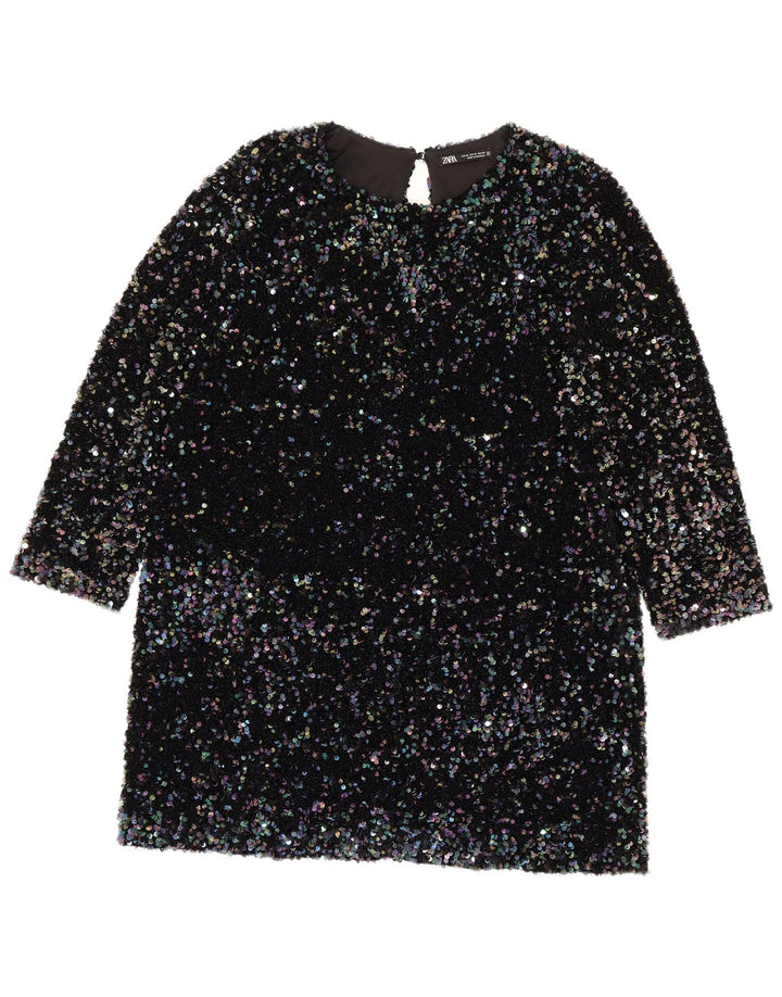 Zara Vestido feminino manga 3/4 com lantejoulas UK 18 XL poliéster multicolorido
