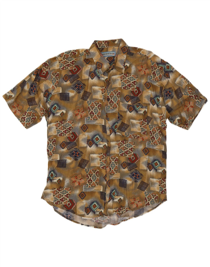 Camisa masculina vintage de manga curta 2XL cáqui patchwork viscose
