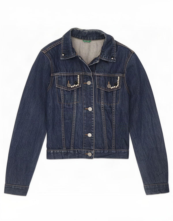 Jaqueta jeans feminina Benetton UK 10 pequena azul