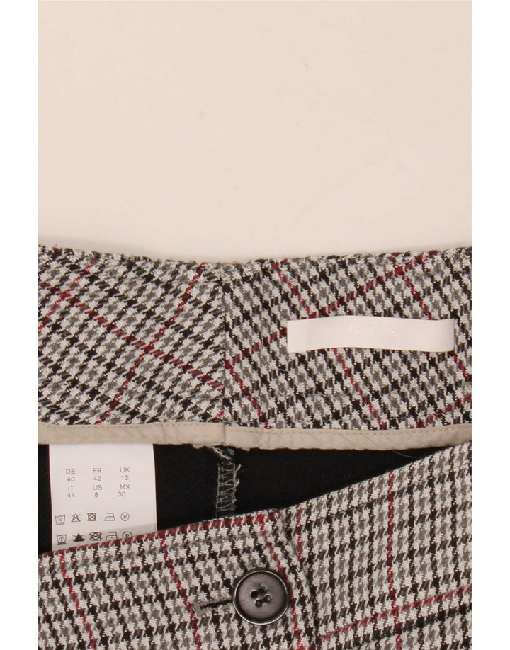 Calça feminina Hugo Boss UK 12 médio W32 L27 cinza houndstooth