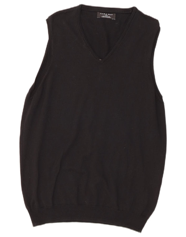 Zara Mens Vest Tank Top Médio Algodão Preto