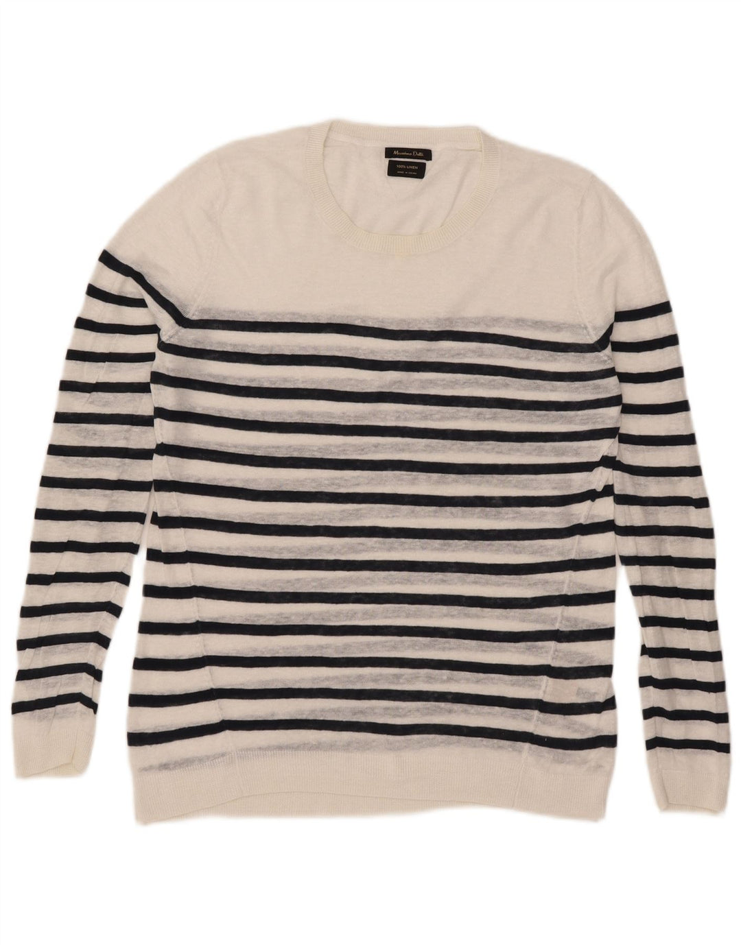 Suéter feminino Massimo Dutti com gola redonda Reino Unido 16 listrado branco grande