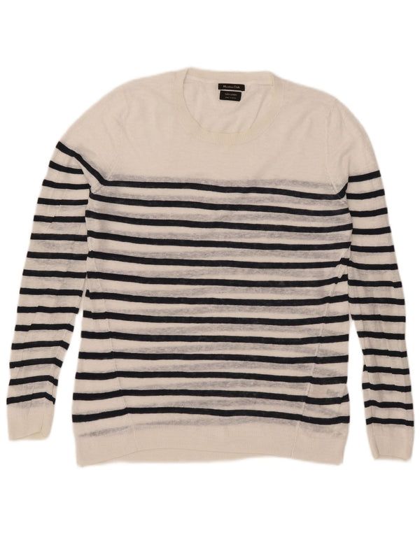 Suéter feminino Massimo Dutti com gola redonda Reino Unido 16 listrado branco grande