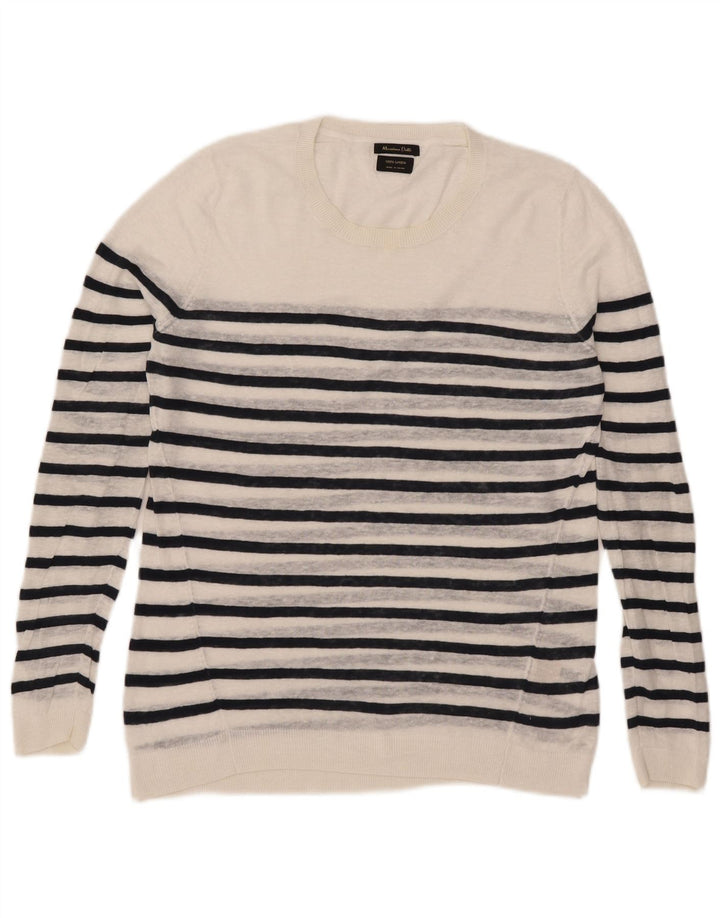 Suéter feminino Massimo Dutti com gola redonda Reino Unido 16 listrado branco grande