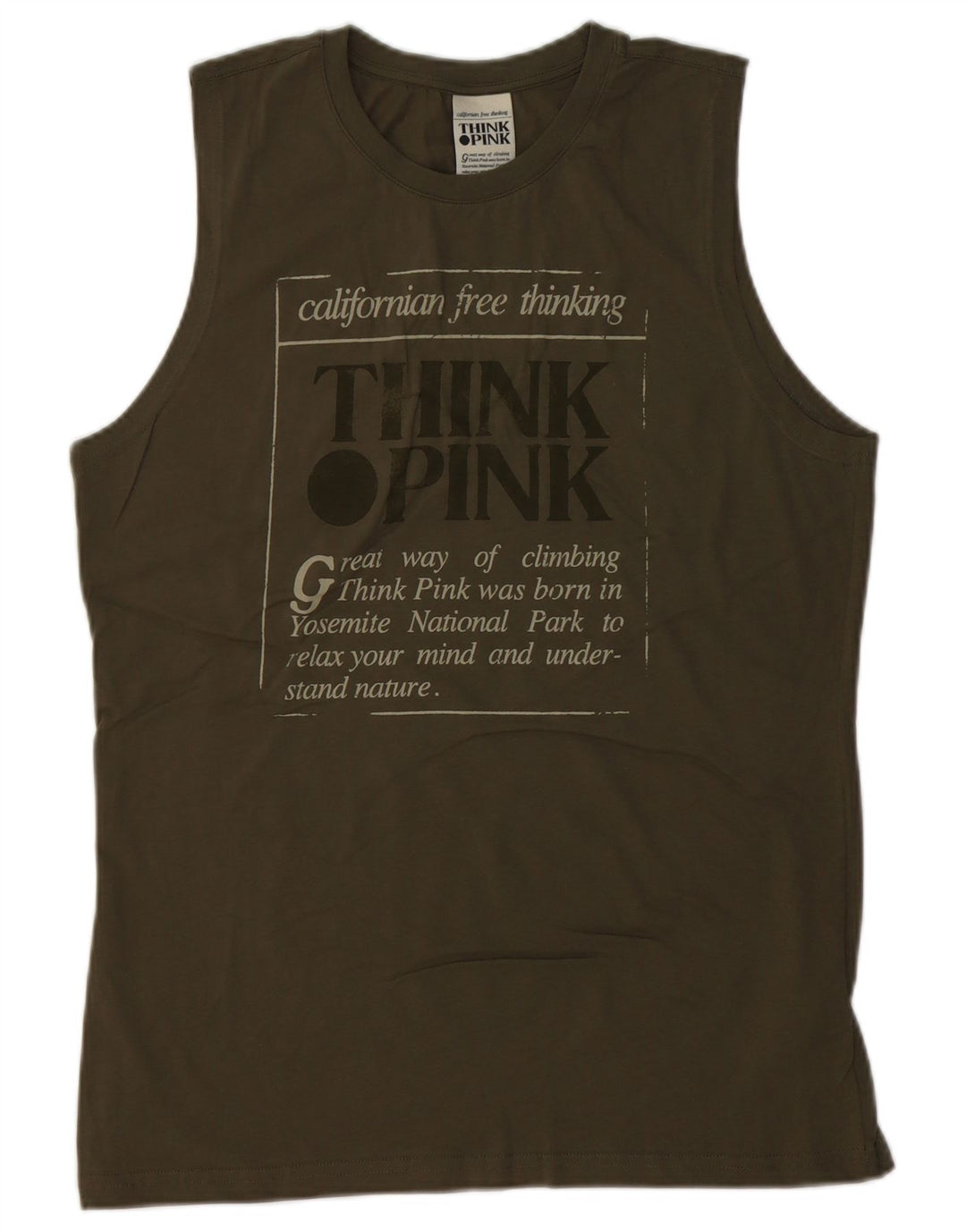 Colete gráfico masculino THINK PINK Top grande de algodão cáqui