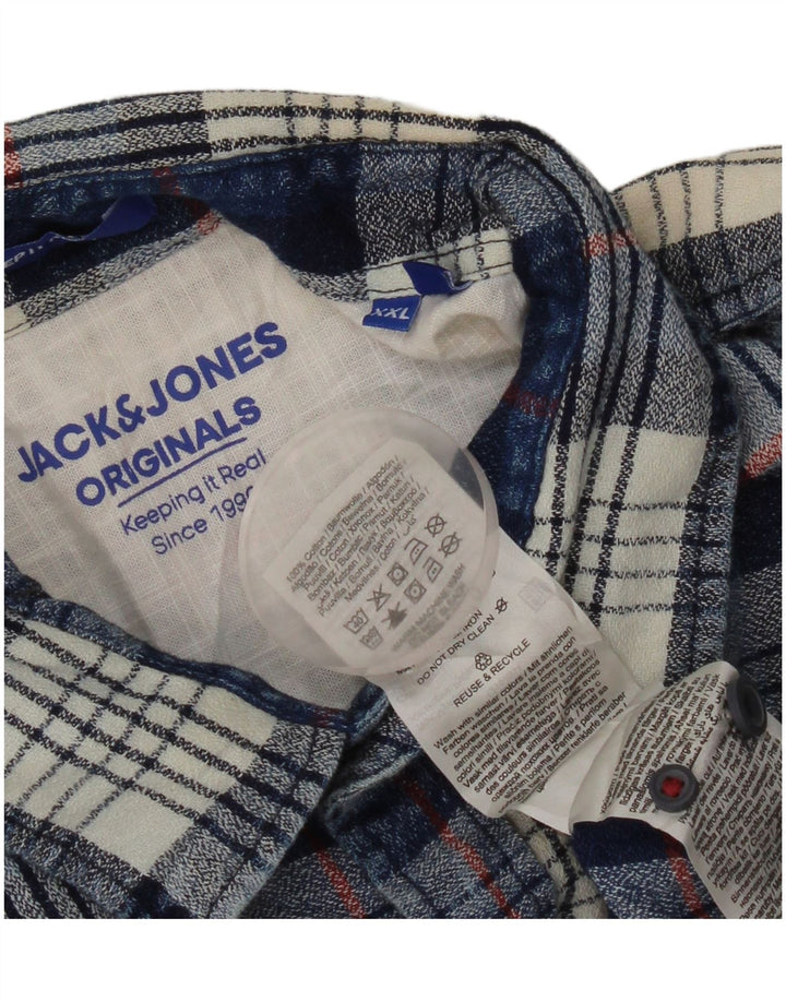 Camisa masculina de flanela JACK & JONES 2XL algodão xadrez azul