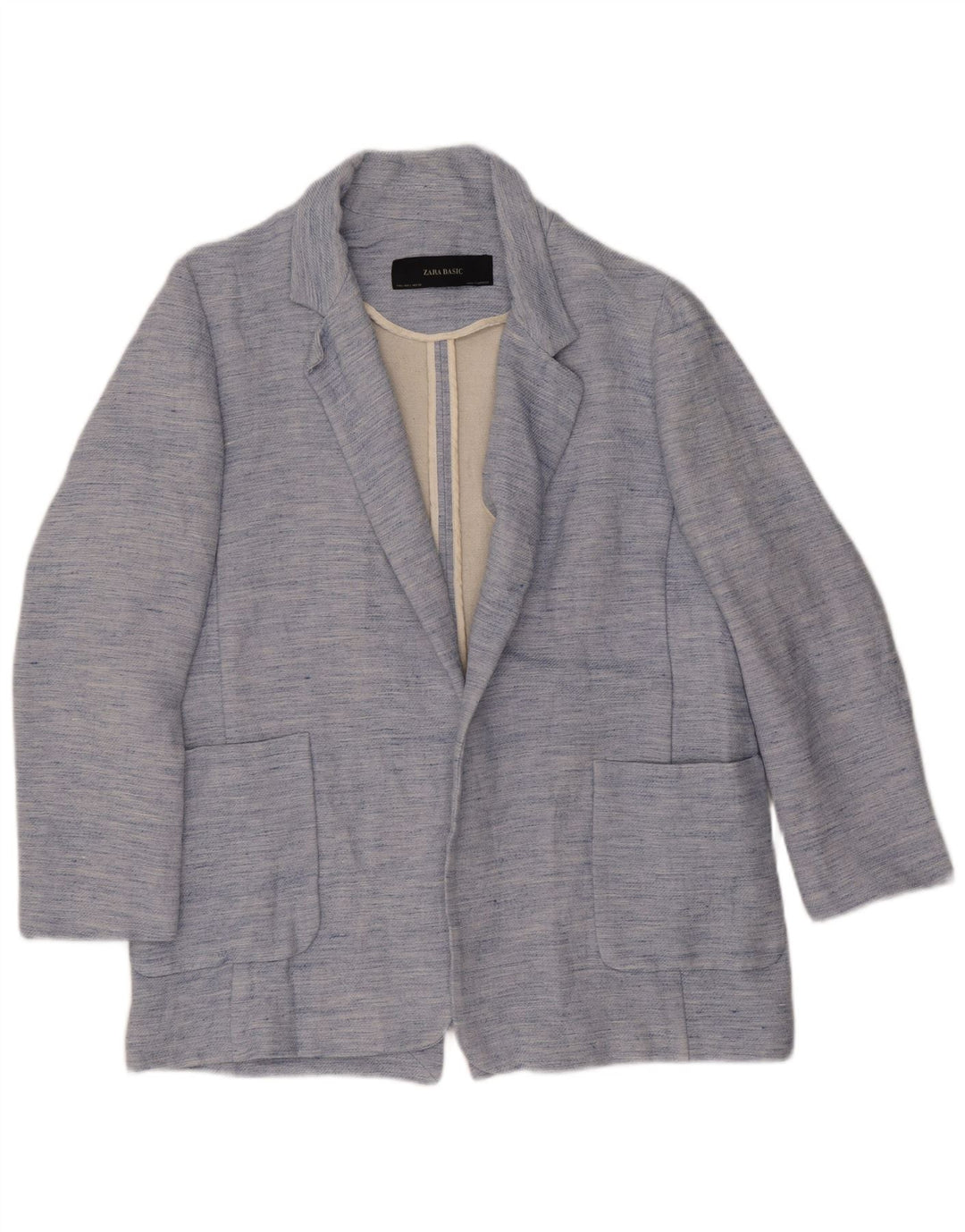 Jaqueta Zara Womens Open Blazer Reino Unido 14 Grande Azul Flecked Acetato
