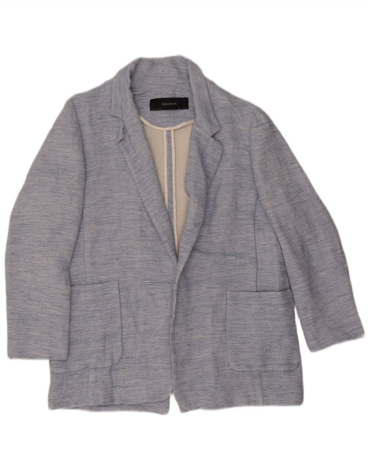 Jaqueta Zara Womens Open Blazer Reino Unido 14 Grande Azul Flecked Acetato