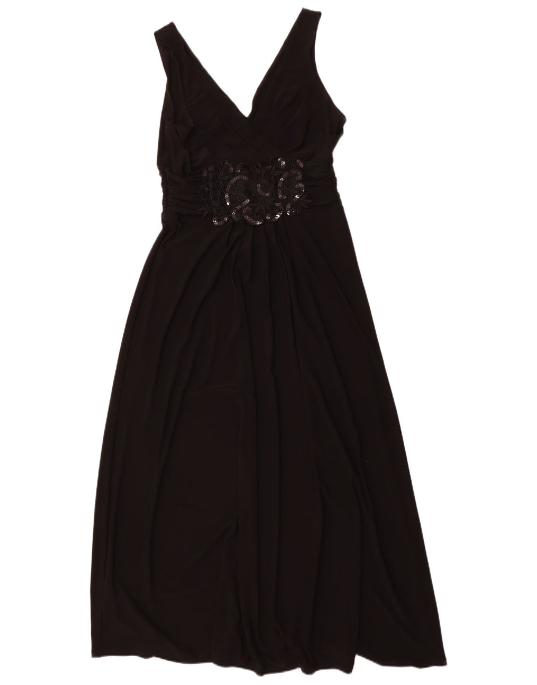 FASE EIGHT Vestido maxi feminino sem mangas UK 12 poliéster preto médio