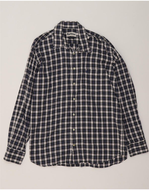 Barbour Mens Flannel Shirt XL Navy Blue Check Cotton
