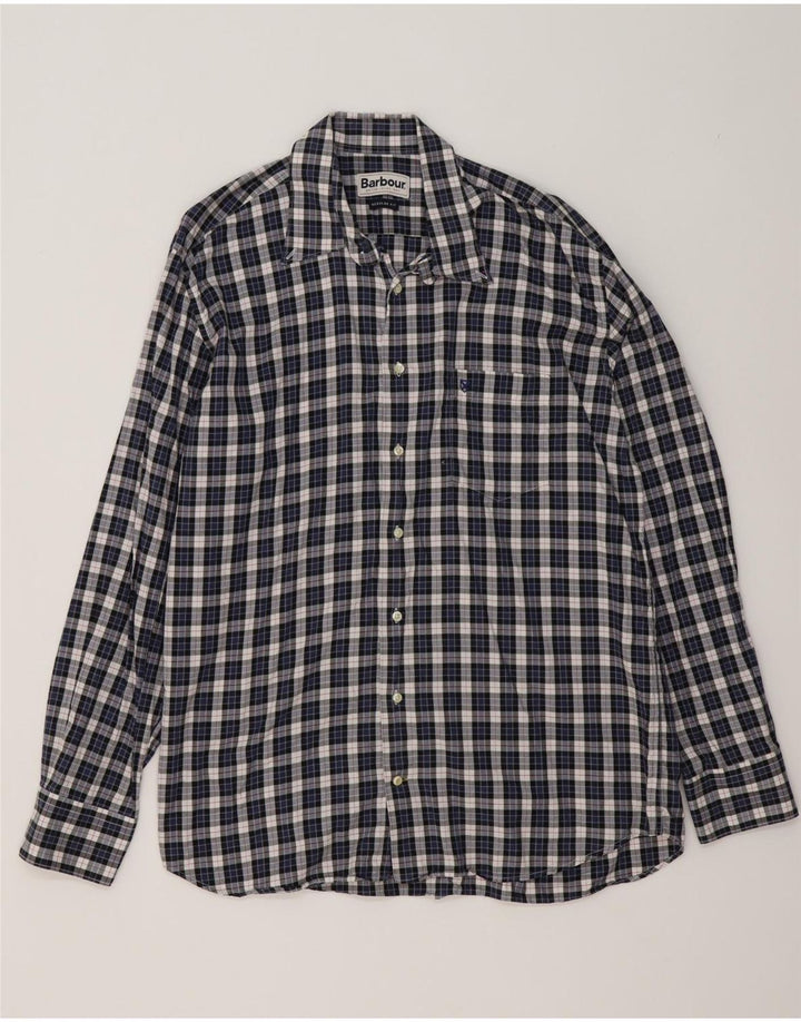 Camisa masculina de flanela Barbour XL azul marinho xadrez algodão