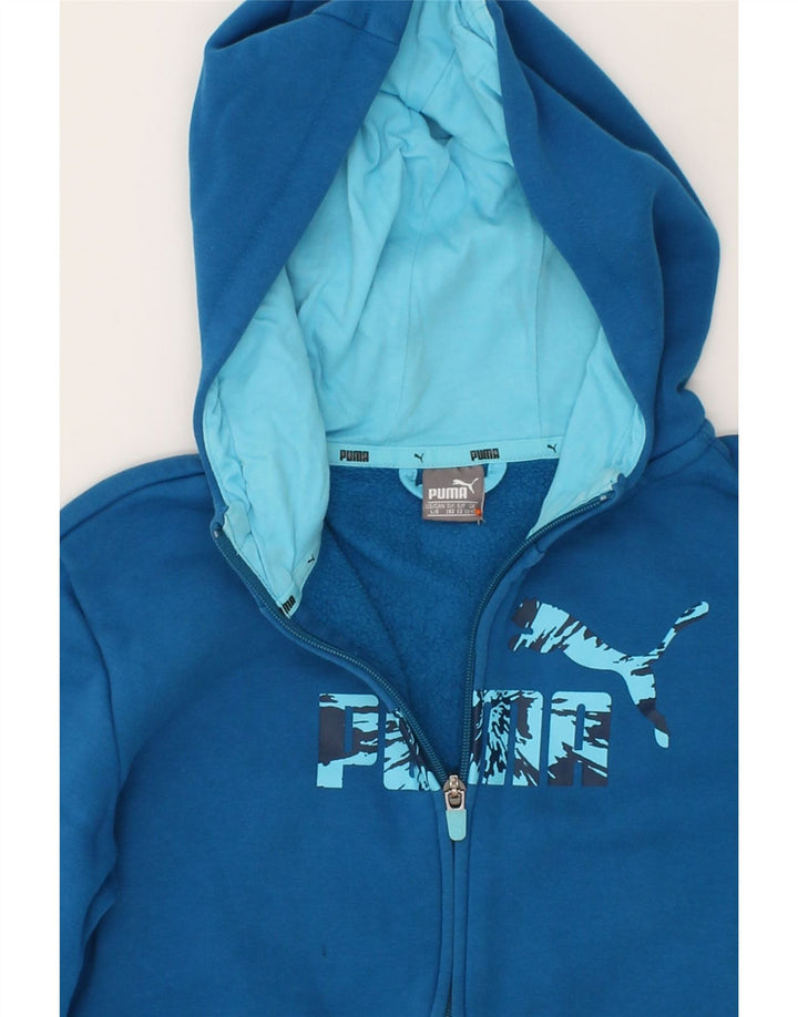 PUMA Boys Graphic Zip Hoodie Sweater 11-12 Years Large  Blue Cotton Vintage Puma and Second-Hand Puma from Messina Hembry 
