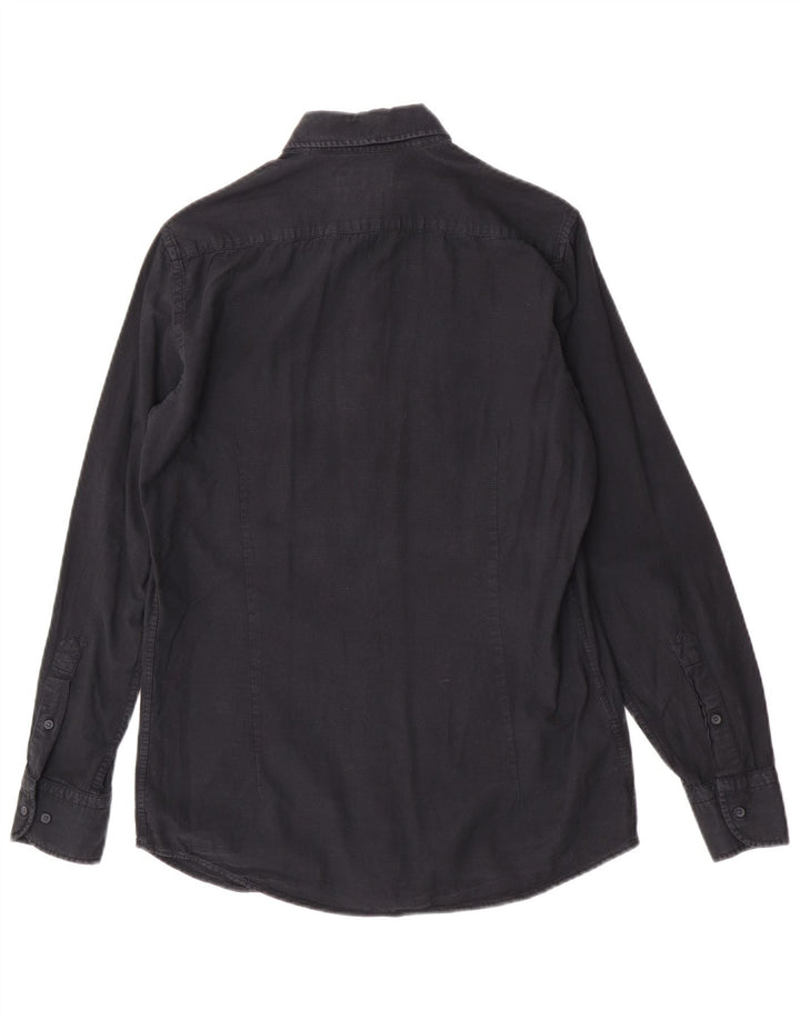 Camisa masculina Massimo Dutti pequena algodão azul marinho