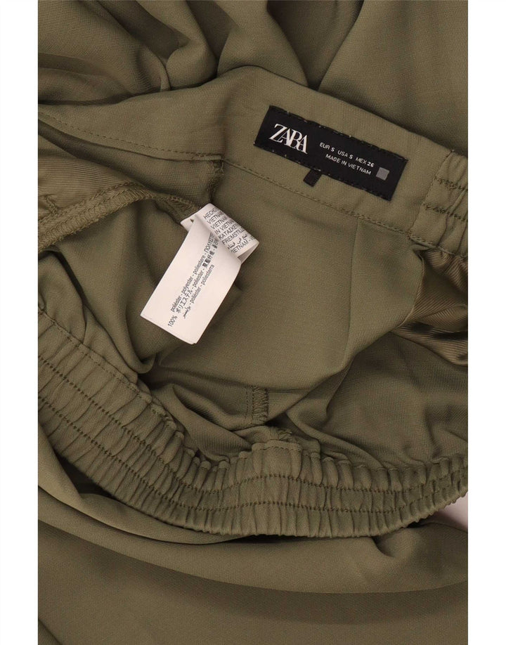 Calça de treino feminina Zara UK 8 pequeno poliéster cáqui