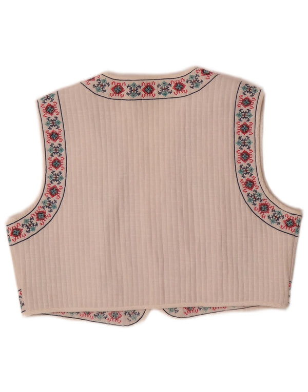Colete feminino Zara UK 16 grande branco floral étnico