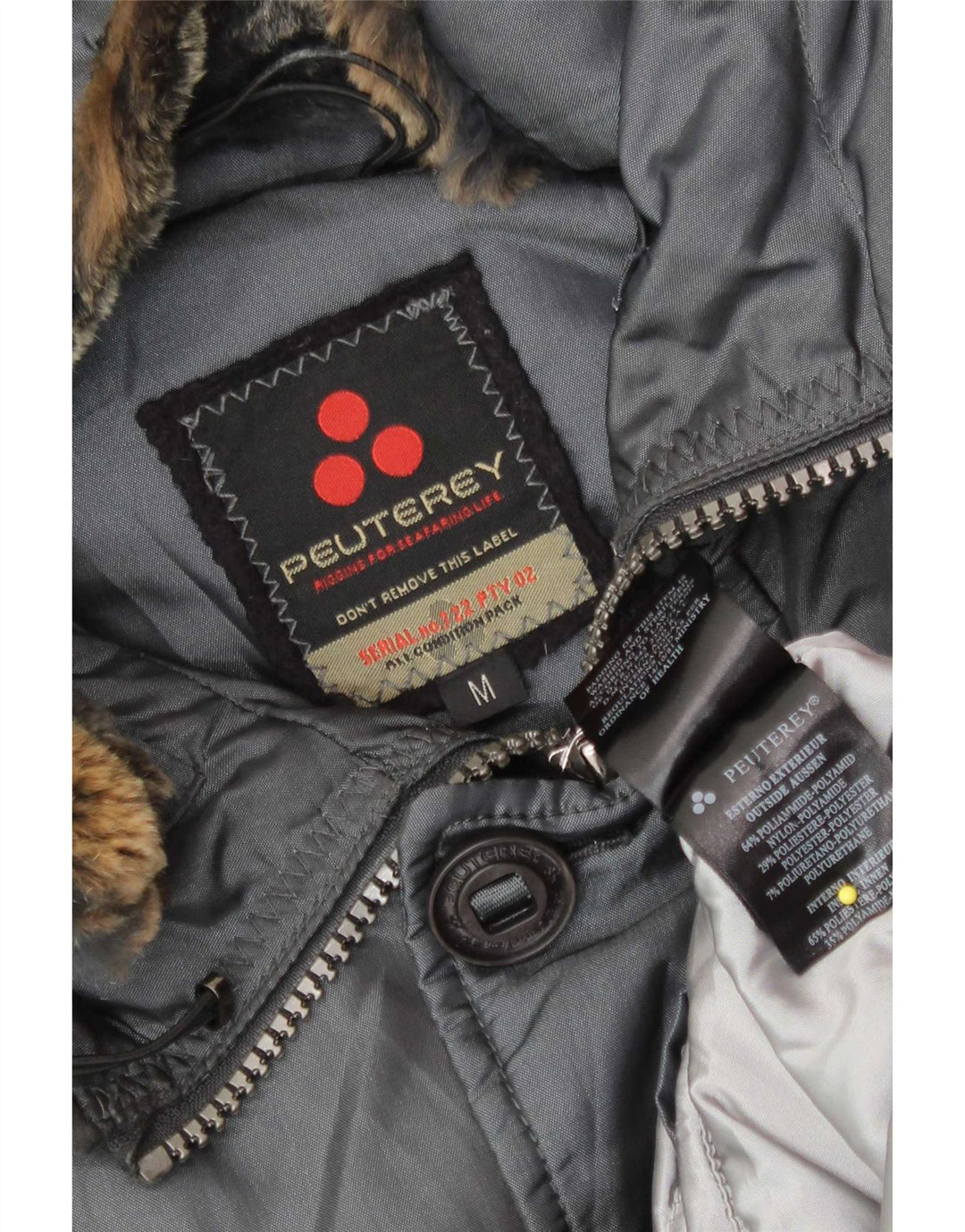 Jaqueta bomber acolchoada masculina PEUTEREY com capuz UK 38 poliamida cinza médio