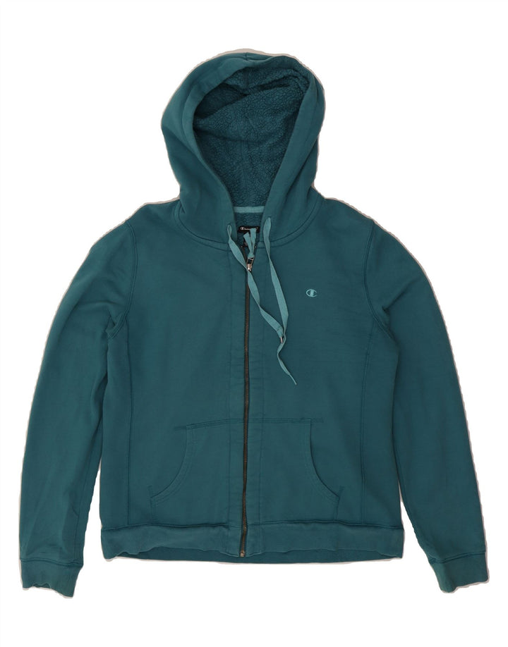 CHAMPION Womens Zip Hoodie Sweater UK 16 Large Turquoise Cotton Vintage Champion and Second-Hand Champion from Messina Hembry 