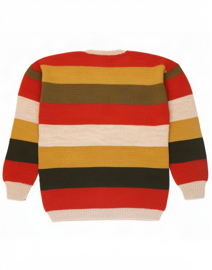 Suéter vintage masculino com gola redonda, grande listrado multicolorido