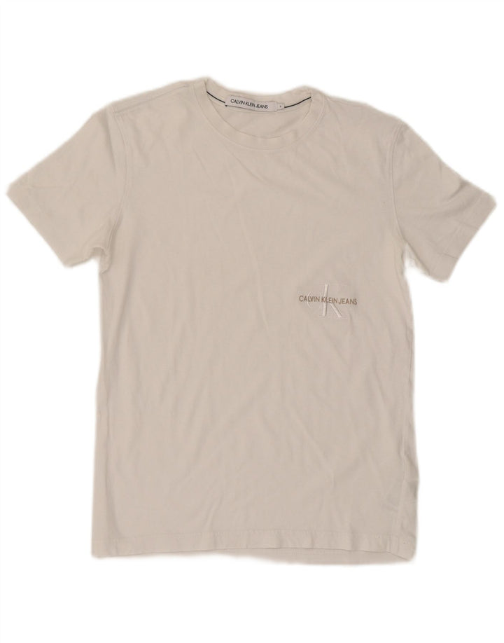 Camiseta masculina Calvin Klein Jeans top pequeno algodão branco